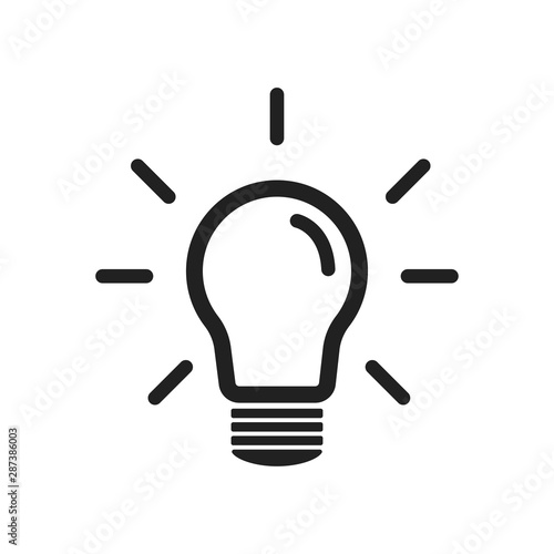 Flat black icon on white background. Vector isolated illustration. Creativity concept. Light bulb icon symbol vector.