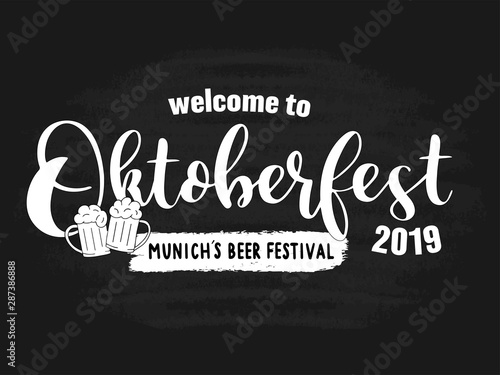 Hand sketched Welcome to Oktoberfest 2019 quote as header. Vector illustration of Munich´s beer festival. Drawn Wiesn lettering for poster, banner, invitation. 