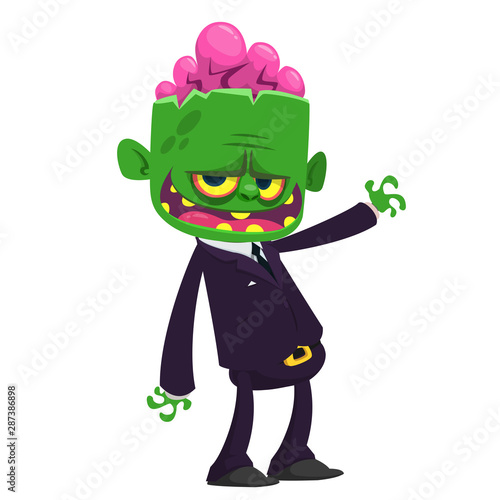 Cartoon zombie in a business suit. Halloween vector illustration.