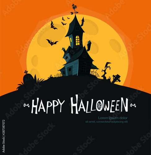 Halloween party ghost house halloween cartoon vector illustration