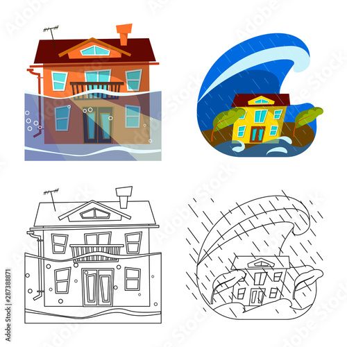 Vector design of weather and distress icon. Set of weather and crash stock vector illustration.