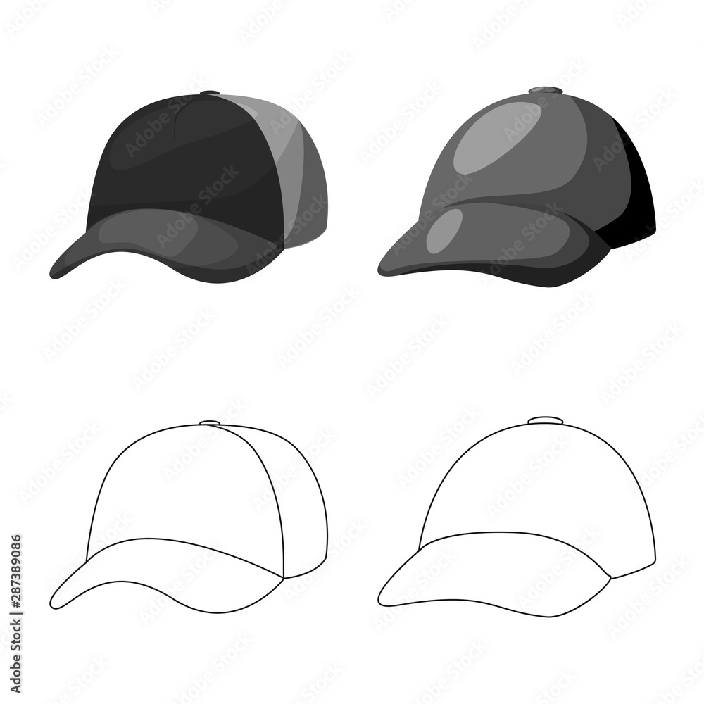 Vector illustration of clothing and cap icon. Collection of clothing and beret stock symbol for web. Vector illustration of clothing and cap icon. Collection of clothing and beret stock symbol for web.