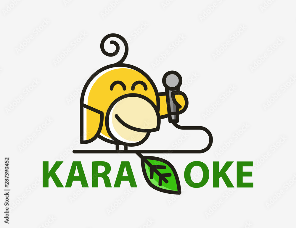 Funny creative Yellow Bird abstract karaoke Logo. Canary with a