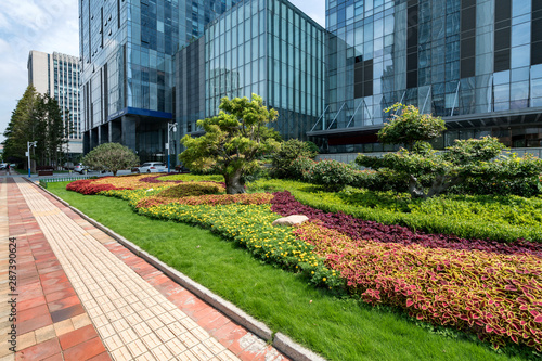 фотографія Empty Plaza and Modern Office Building, Qingdao, China