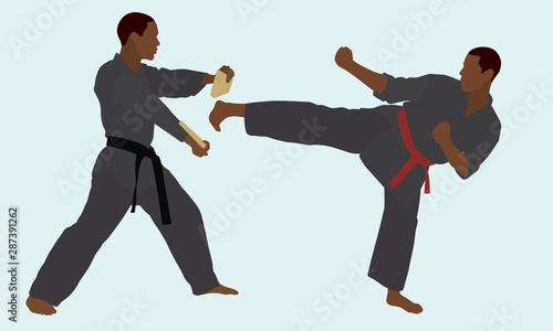Black Martial Artist Kicking Board