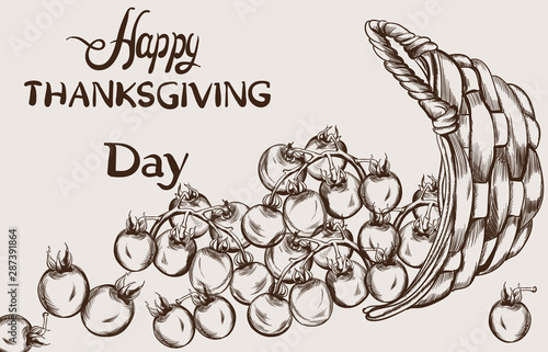 Cherry tomatoes vector line art. Autumn fall harvest illustrations
