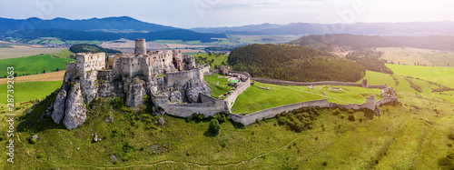 Fotografie Aerial view of Spis (Spiš, Spišský) castle, Unesco Wold Heritage, Slovakia, second biggest medieval castle in Middle Europe