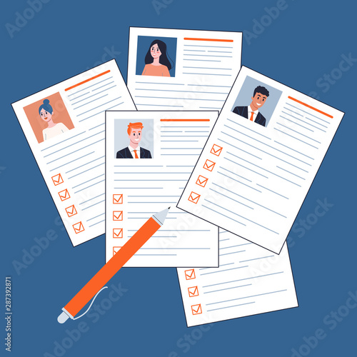 Paper document on the table. Bunch of resume, candidate