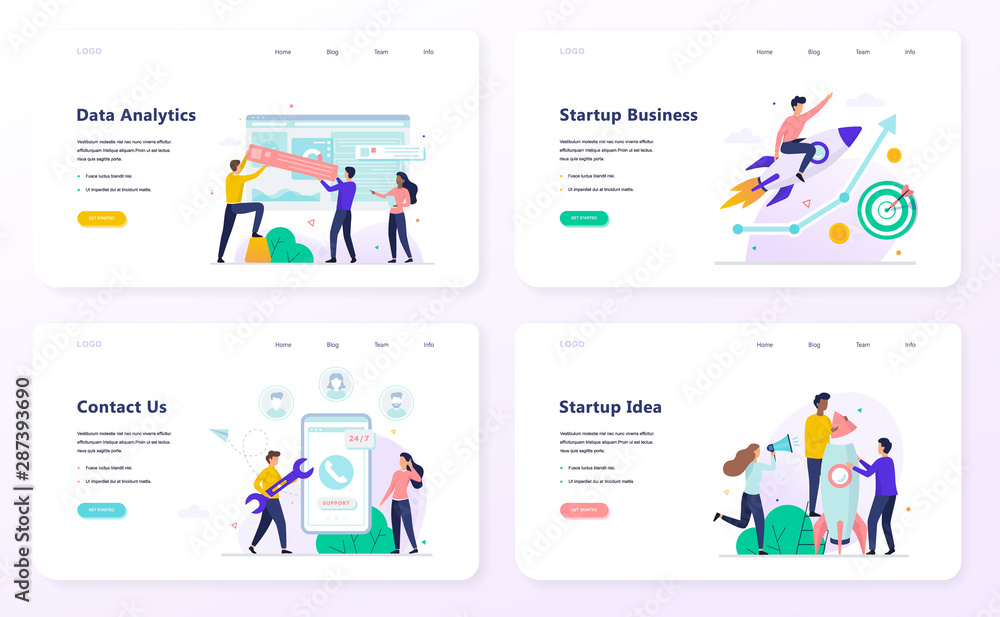 Startup business web banner concept set. Data analytics
