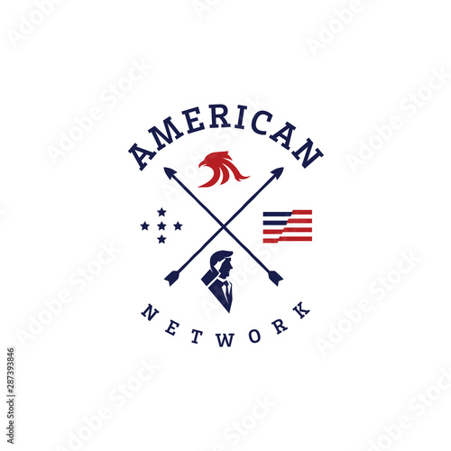 American eagle salute worker patriotic vintage logo badge template