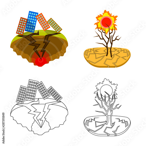 Vector illustration of weather and distress symbol. Set of weather and crash stock vector illustration.