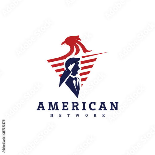 American eagle salute worker patriotic logo emblem template