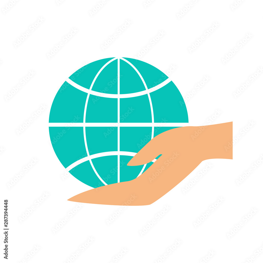 Hand holding globe icon. Idea of planet care Hand holding globe icon. Idea of planet care