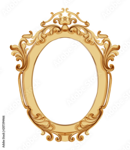Baroque luxury golden frame Vector. Elegant mirror decor. Victorian ornaments...