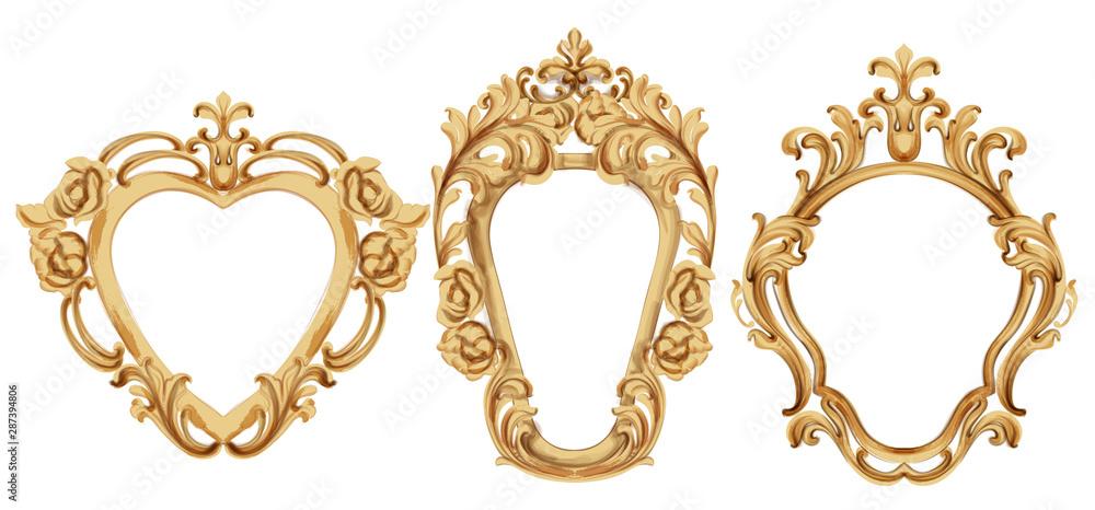 Baroque luxury golden frame Vector. Elegant mirror decor. Victorian ornaments rich framed Baroque luxury golden frame Vector. Elegant mirror decor. Victorian ornaments rich framed