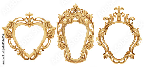 Baroque luxury golden frame Vector. Elegant mirror decor. Victorian ornaments rich framed