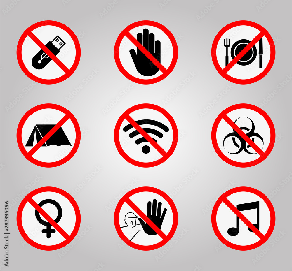 Prohibition Signs and Various warning sign icon Symbol Sign Isolate on White Background,Vector Illustration Prohibition Signs and Various warning sign icon Symbol Sign Isolate on White Background,Vector Illustration