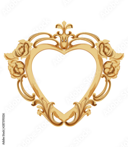 Baroque luxury golden frame Vector. Elegant mirror decor. Victorian ornaments rich framed