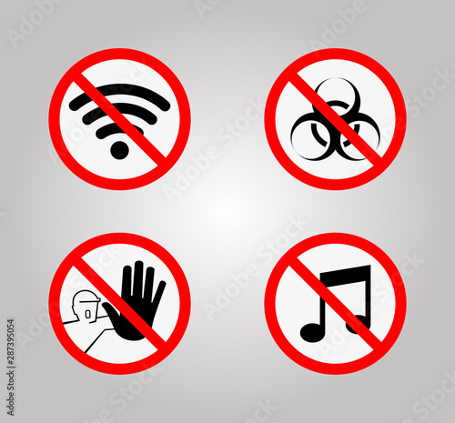 Prohibition Signs and Various warning sign icon Symbol Sign Isolate on White Background Vector Illustration