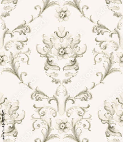 Baroque ornament Vector. Luxury watercolor trendy texture. Vintage retro old ...