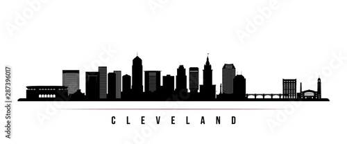 Cleveland City skyline horizontal banner. Black and white silhouette of Cleveland City, Ohio. Vector template for your design.