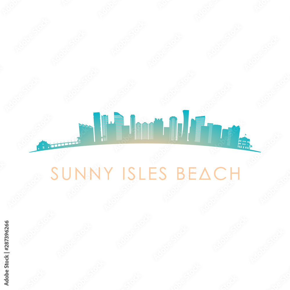 Sunny Isles Beach skyline silhouette. Vector design colorful illustration.