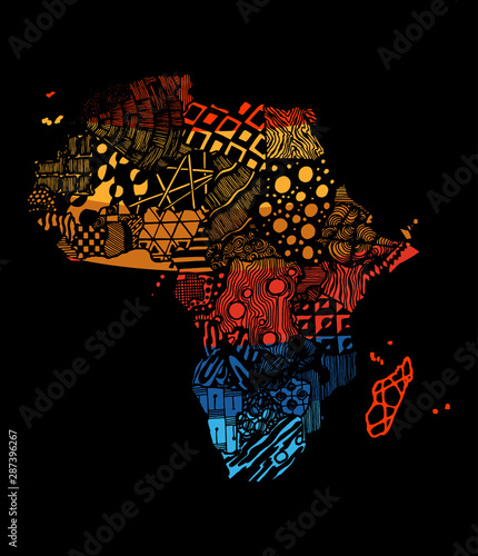 Africa colored continent map. Sketch hand drawn.