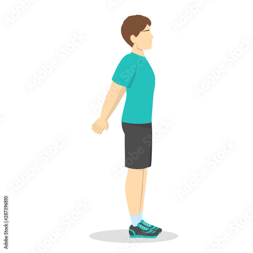 Cool down after workout exercise. Stretching pose for chest