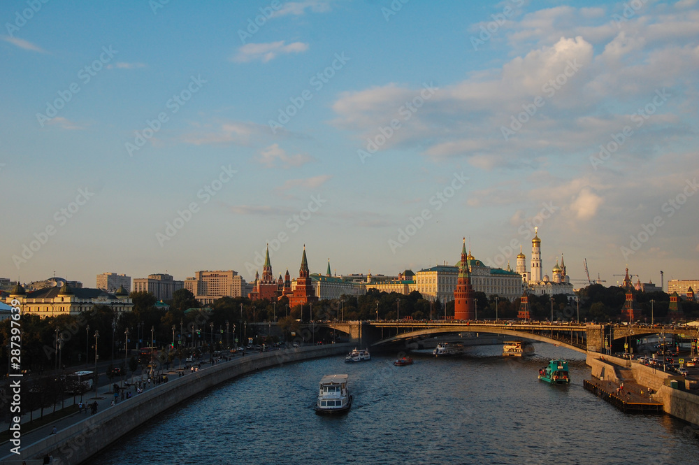 Colorful view of the Moscow river and the Moscow Kremlin