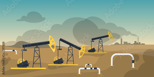 Petroleum production industry concept. Oil derrick construction