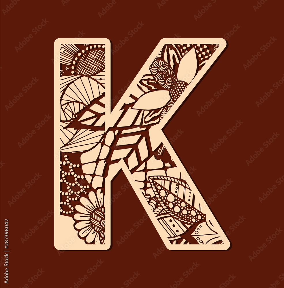 Fototapeta premium Letter K from doodles. Initial monogram letter