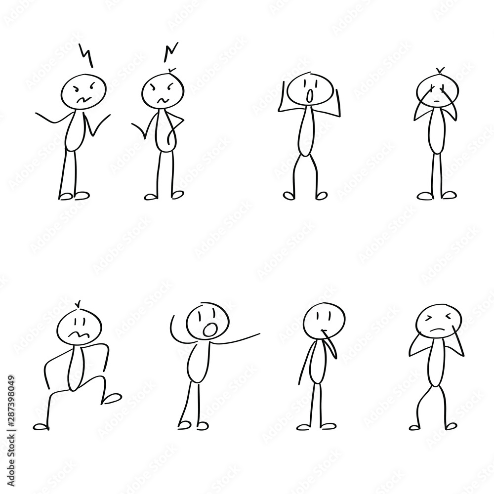 cafeteria skille sig ud Mona Lisa Mad stick figures in bad emotions. Isolated drawings of people in bad mood,  confronting each other. Stock Vector | Adobe Stock