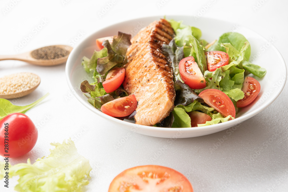 Salmon Salad with cherry tomatoes, Home made food Salmon Salad with cherry tomatoes, Home made food