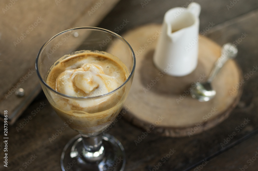 Coffee and ice cream in glass. Coffee and ice cream in glass.