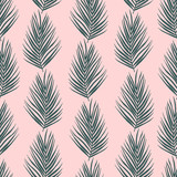 Palm tree leaves seamless pattern. Exotic plants foliage on pink background. Tropical flora leafage textile print. Vertical botanical twigs fabric, minimalist textile wallpaper design