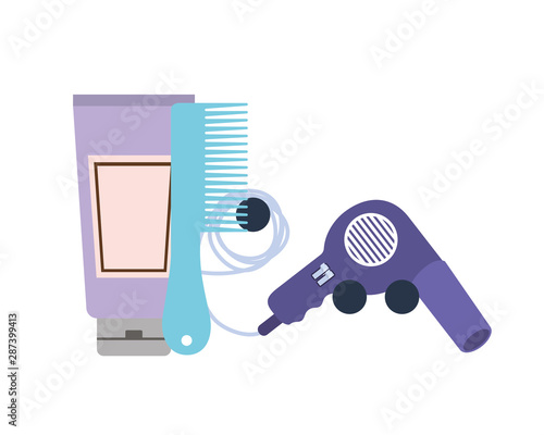 professional hairdressing tools on white background