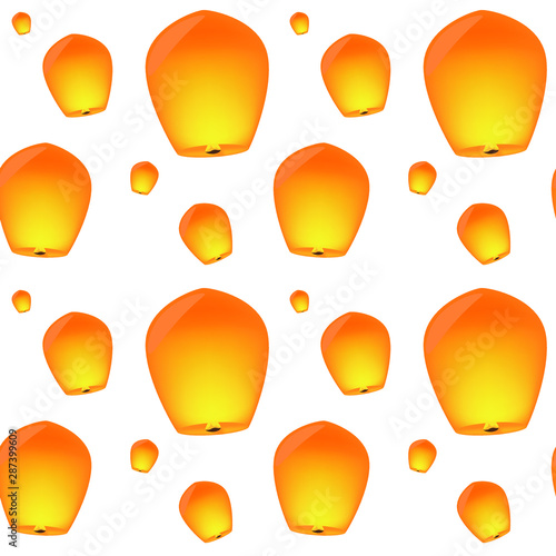 Paper lanterns flying, vector seamless pattern. Glowing lanterns illustration.