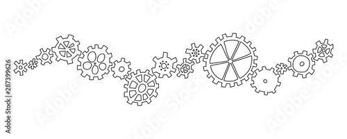 Informational banner hand drawn gears, cartoon.