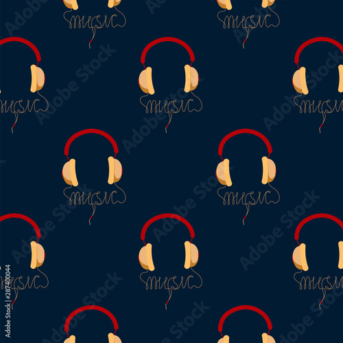 Seamless pattern with headphones on the dark background for music lovers. Perfect for wallpaper  wrapping paper  scrapbook  textile and other design. 