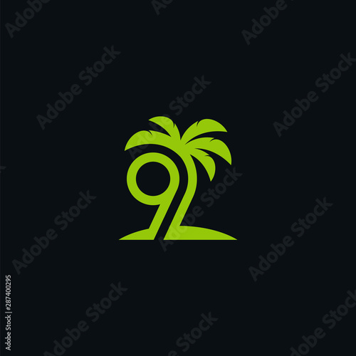 9 palm illustration logo green 