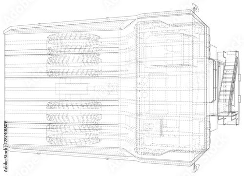 Heavy duty dump truck tipper drawing on white. EPS10 format. Vector created of 3d. Wire-frame style.