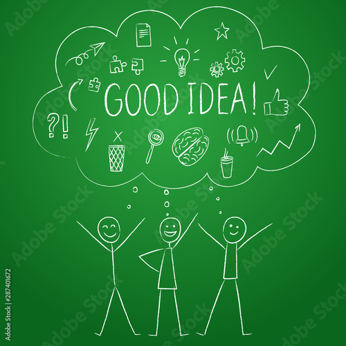 Doodle childish style people having a good idea.