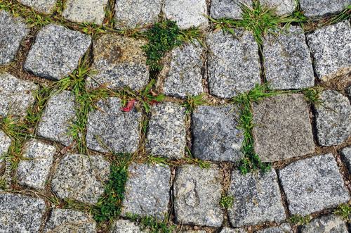 Close up view of cobblestone pavement