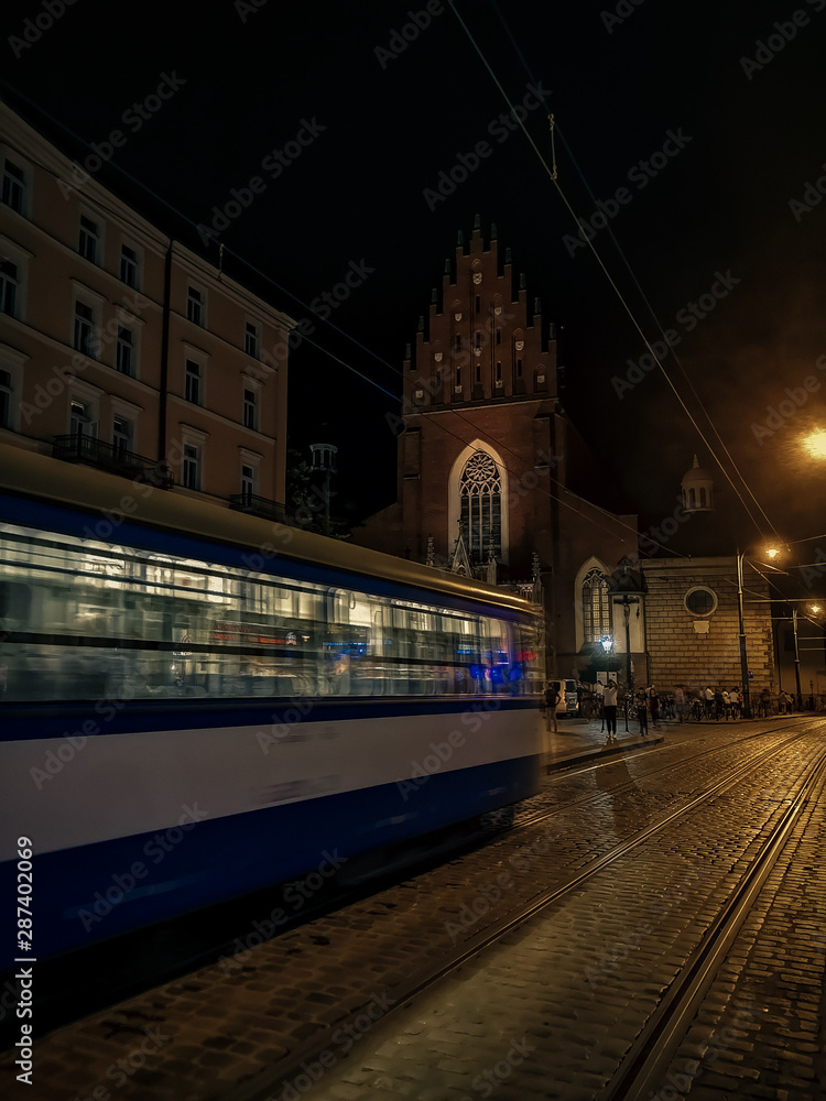 night old city,old tram,church