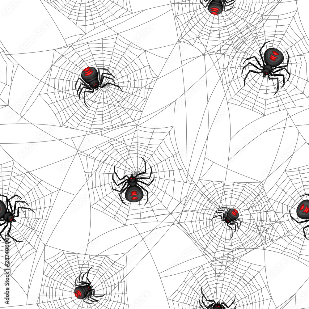 Obraz premium Seamless pattern with black widow spiders.