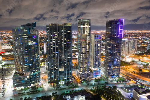 Skyscrapers of Downtown Miami Florida aerial shot