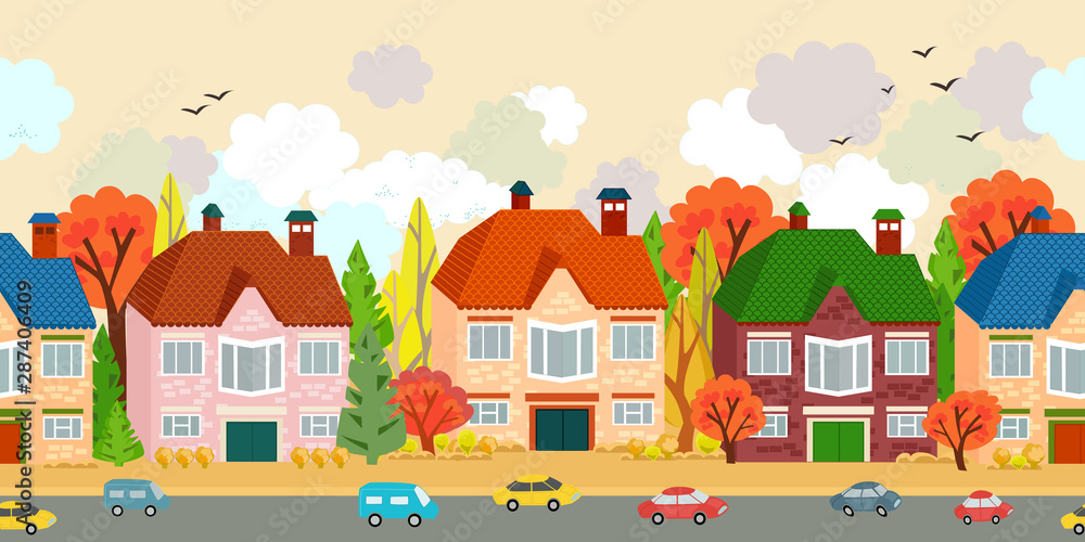 autumn seamless border with cozy village for your design autumn seamless border with cozy village for your design