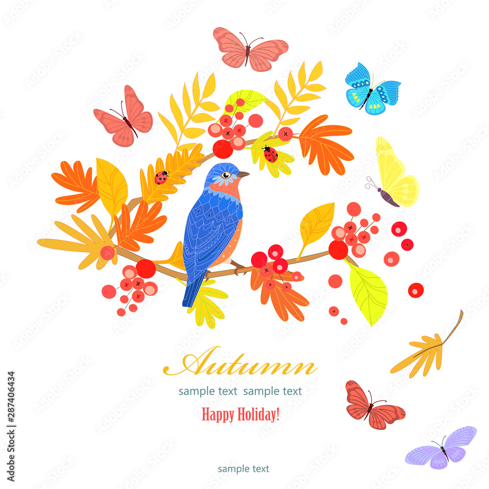 Obraz premium funny bird on branch of autumn tree for your design