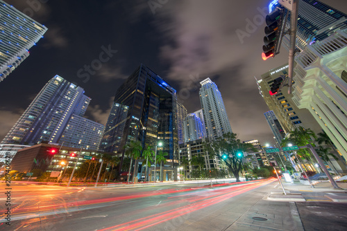 Light trails from car traffic on Brickell Avenue Miami long exposure photo