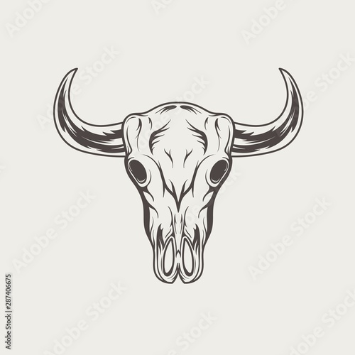 Bull Skull vintage engraved monochrome logo. Vector illustration 